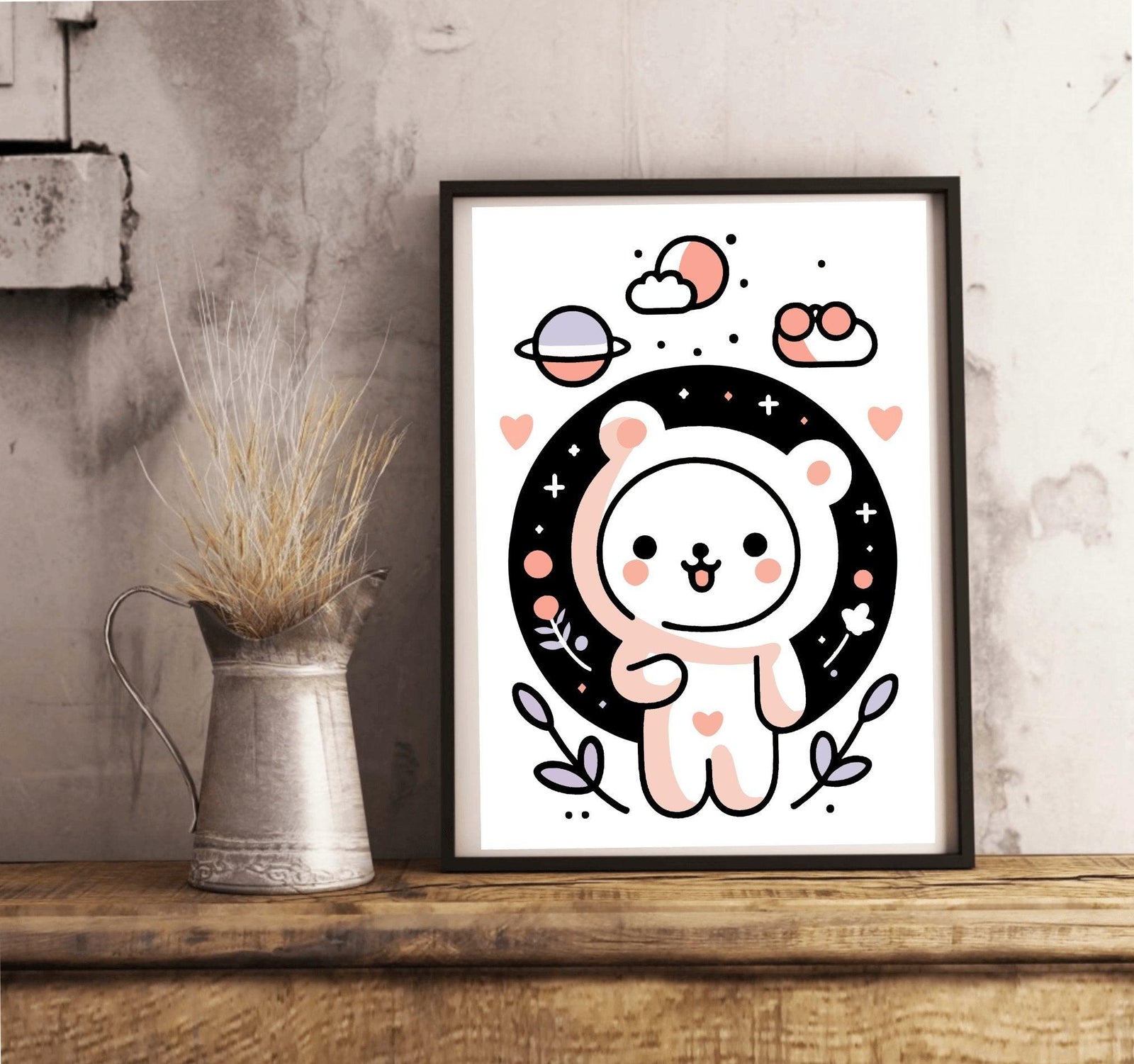Bear Bliss – Minimalist White Bear Art Print | Buy Online from The Home Crafters