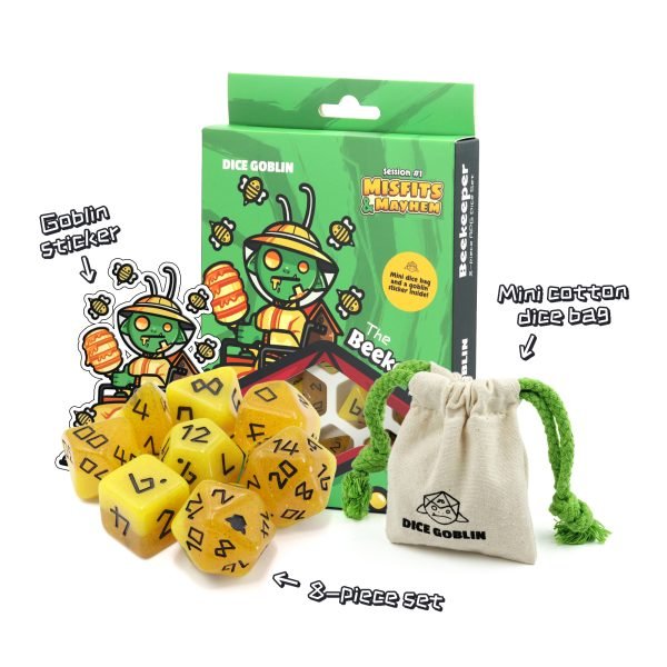 Dice Goblin 8 - piece RPG dice set - The Beekeeper | Buy Online from The Home Crafters