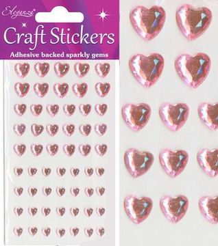 Eleganza Craft Stickers Diamante Heart Gems - 56pc