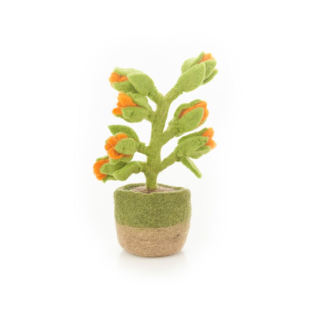 Handmade Needle Felt Decoration - Happy Cactus (Orange)