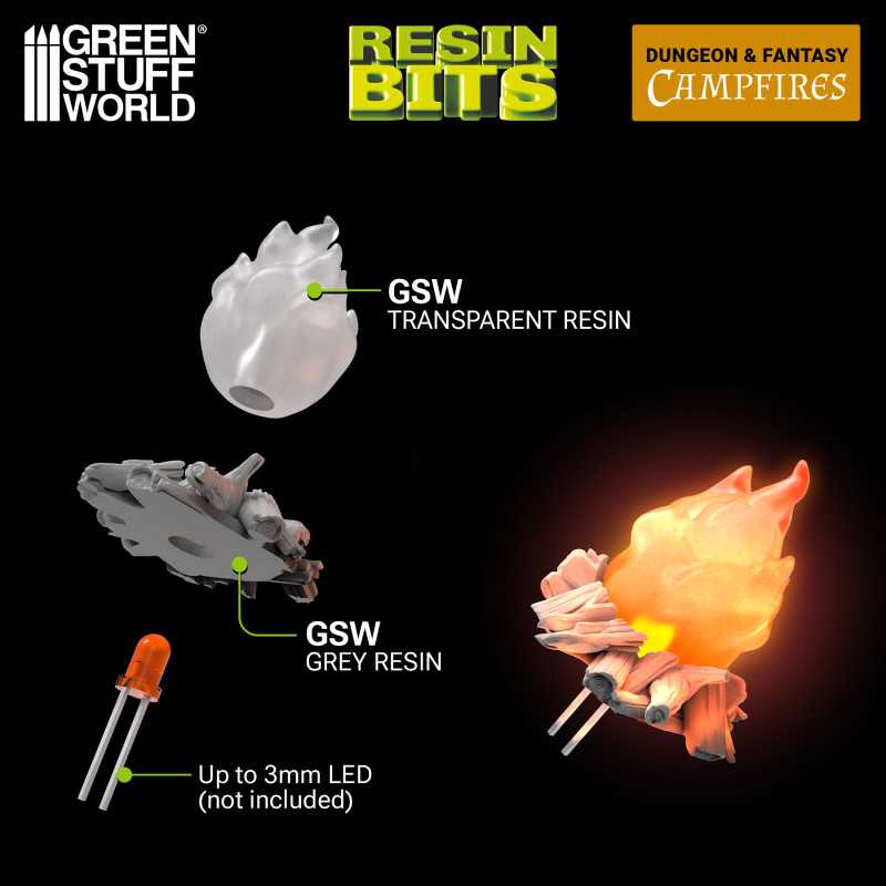 Green Stuff World: 3d Printed Resin Bits Scenery - 1:48 - 1:35 Campfires for 3mm LEDS - 5pc | Buy Online from The Home Crafters