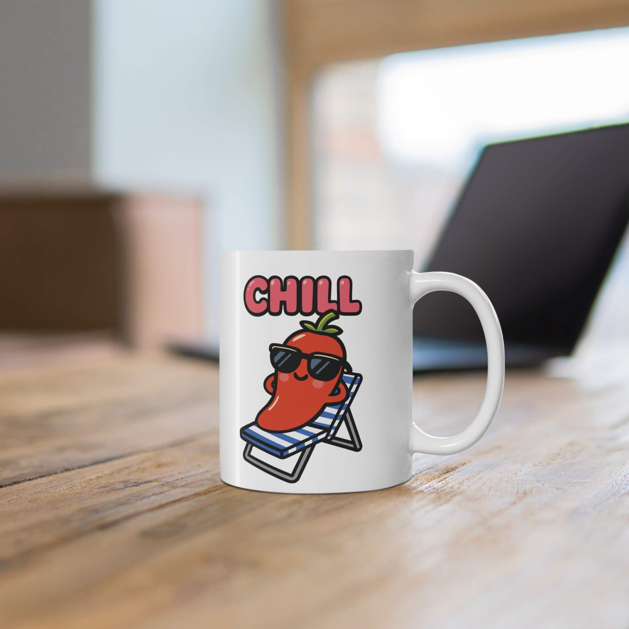 CHILL Cartoon Pepper Mug – Funny Cute Coffee Cup Gift | Buy Online from The Home Crafters