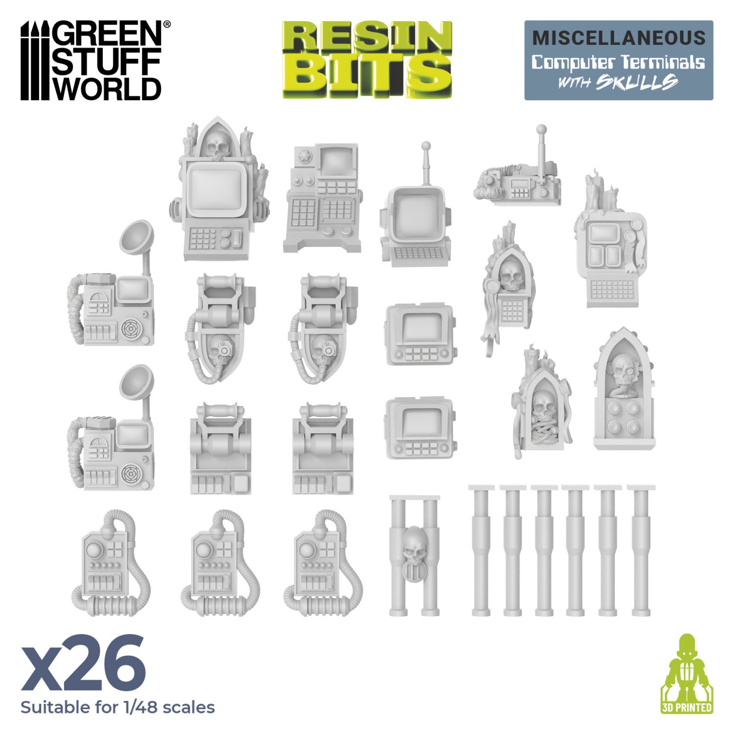 Resin Bits: Modern & Sci-Fi - 1:48 Computer Terminals with Skulls - 26pc | Buy Online from The Home Crafters