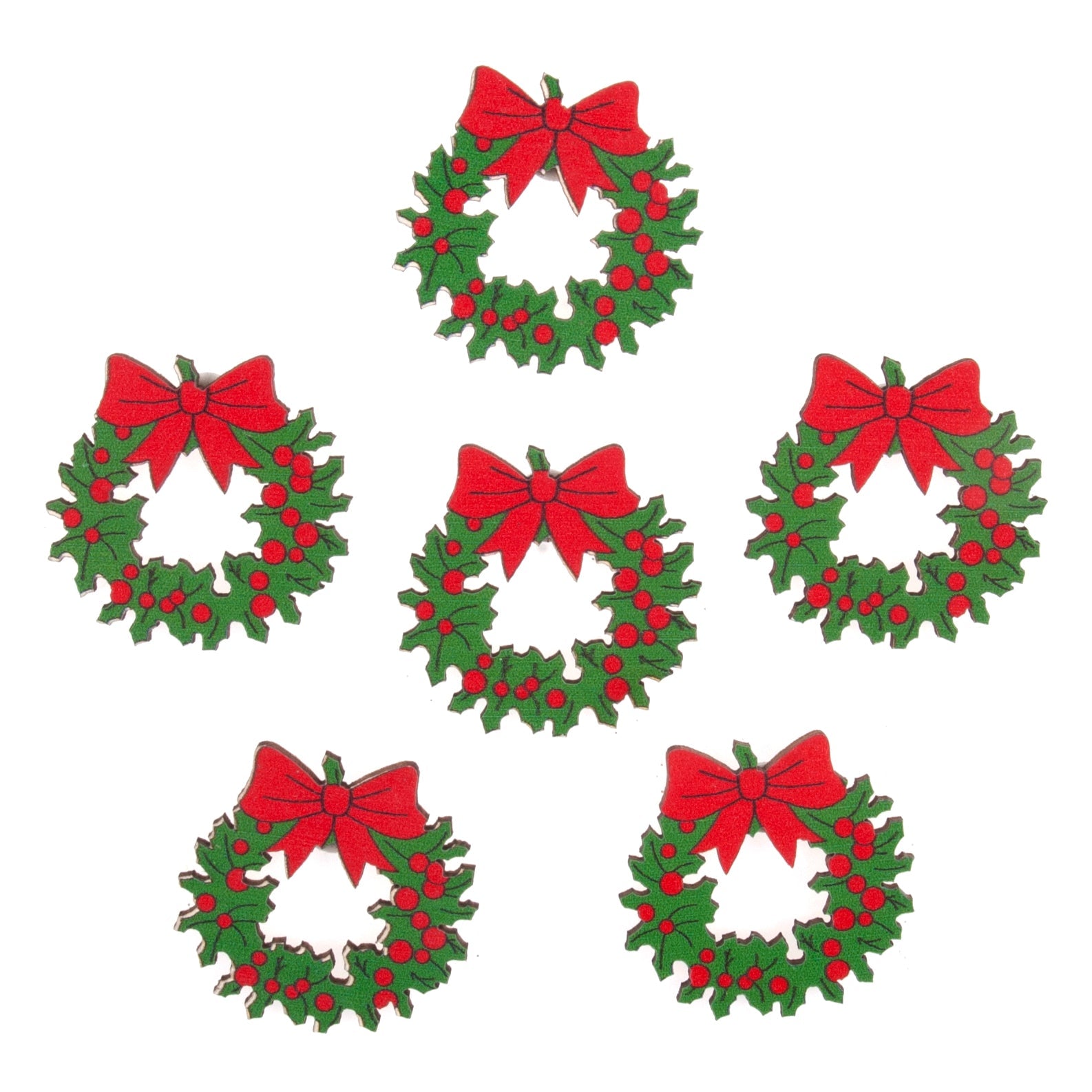 Craft Embellishment: Holly Wreaths - 6pc | Buy Online from The Home Crafters
