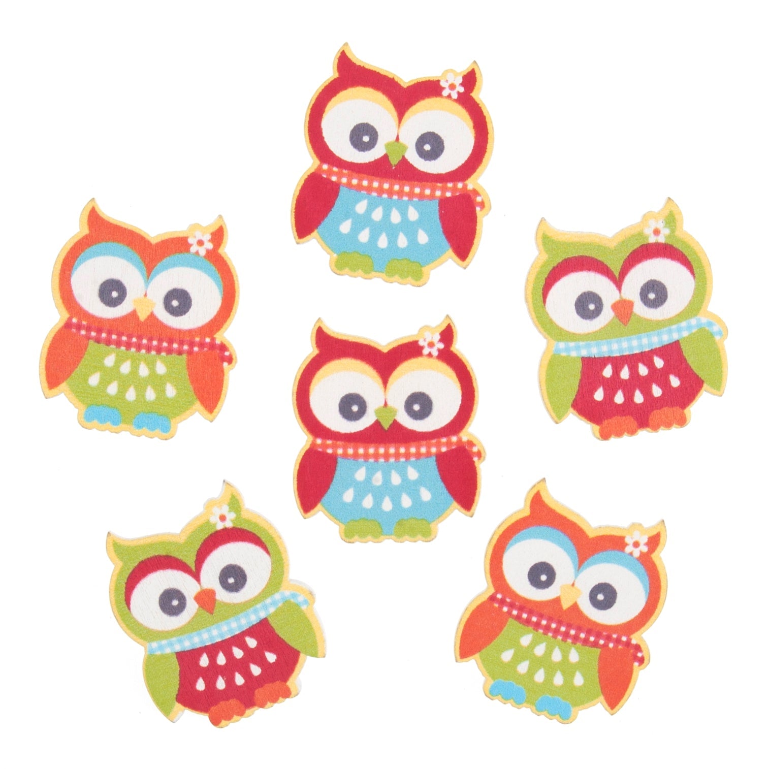 Craft Embellishments: Bright Owls - 6pc | Buy Online from The Home Crafters