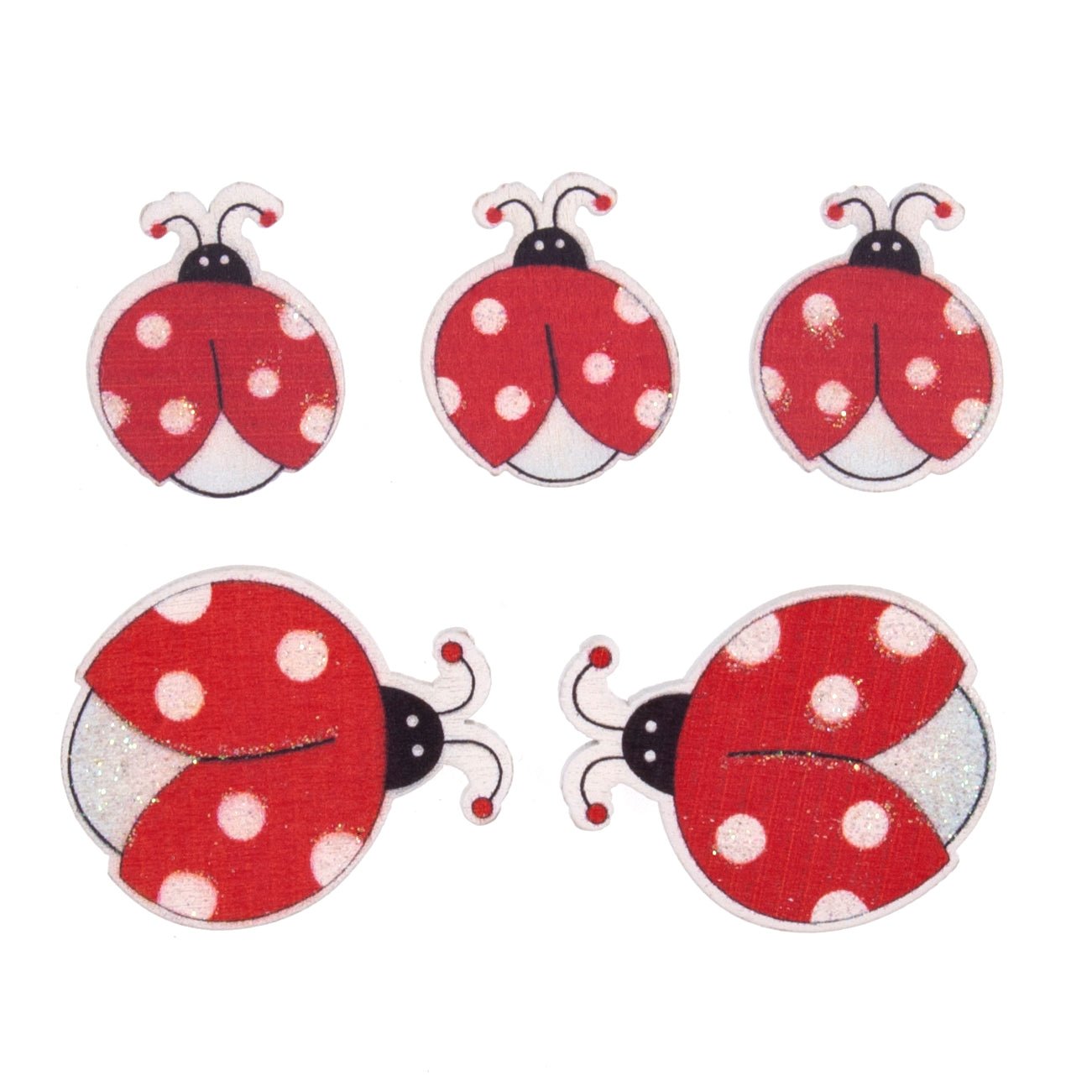 Craft Embellishments: Ladybirds with Glitter - 5pk | Buy Online from The Home Crafters