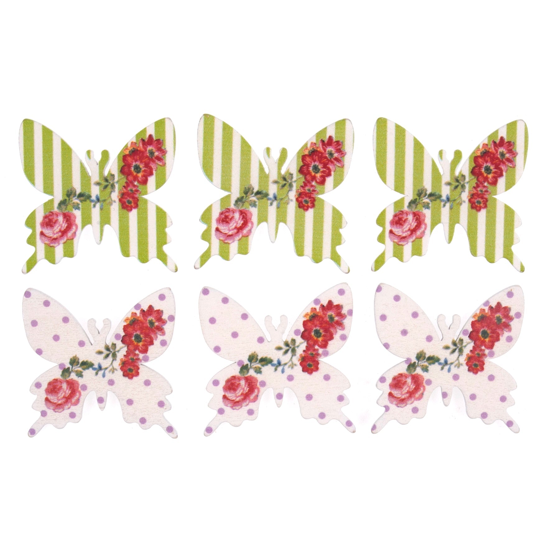 Craft Embellishments: Printed Wooden Butterflies - 6pk | Buy Online from The Home Crafters