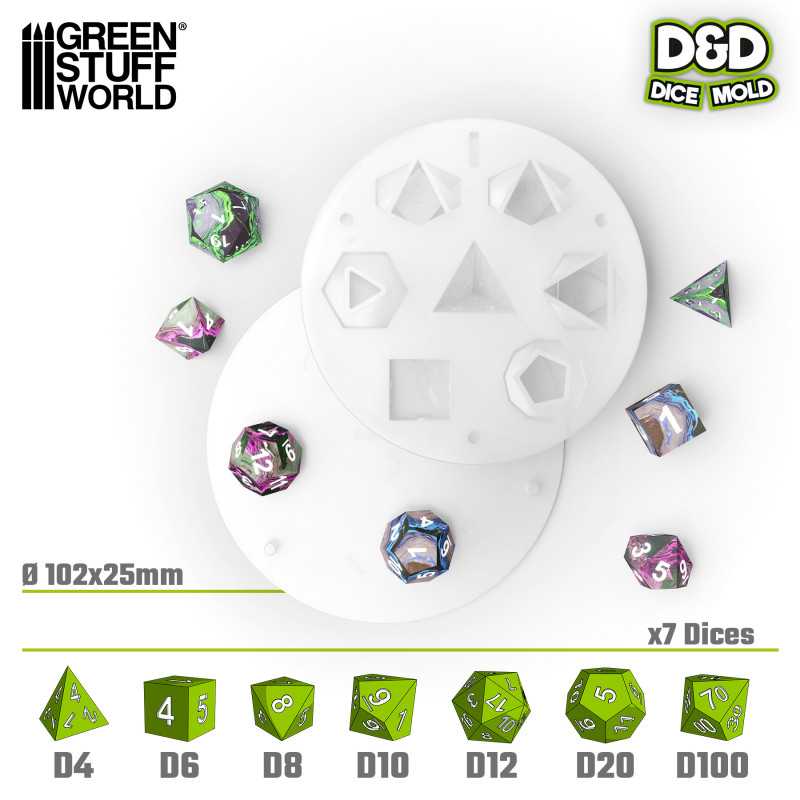 Green Stuff World: RPG DnD Silicone Dice Mold to make 7 Dice | Buy Online from The Home Crafters