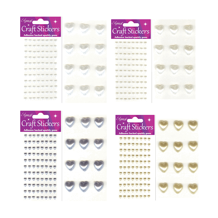 6mm Self Adhesive Pearl Heart Sticker Gems - 88pc