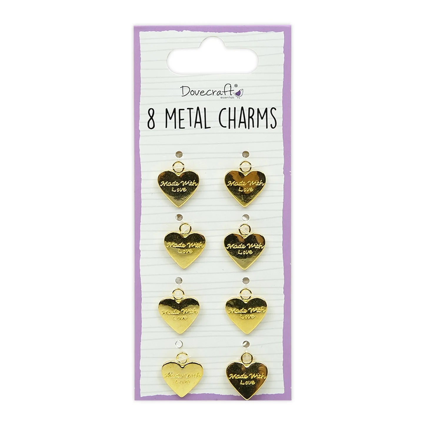 Dovecraft Metal Heart Charms: Made With Love - 8pc | Buy Online from The Home Crafters