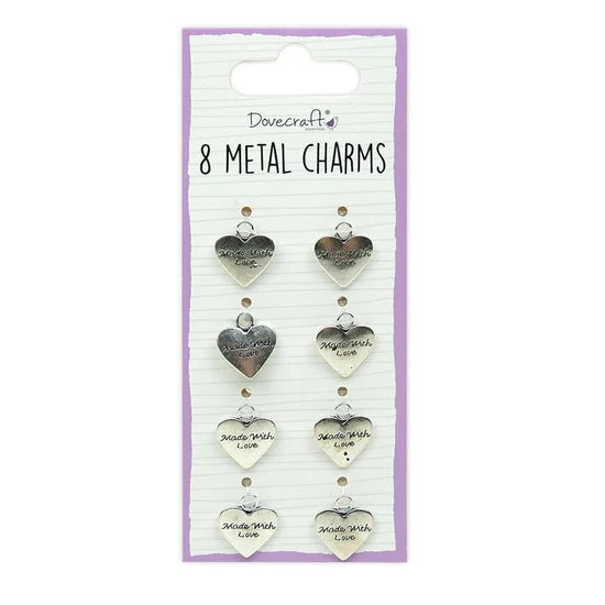 Dovecraft Metal Heart Charms: Made With Love - 8pc | Buy Online from The Home Crafters