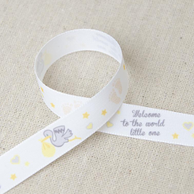 Taffeta Ribbon: Stork New Baby - 15mm (per metre)