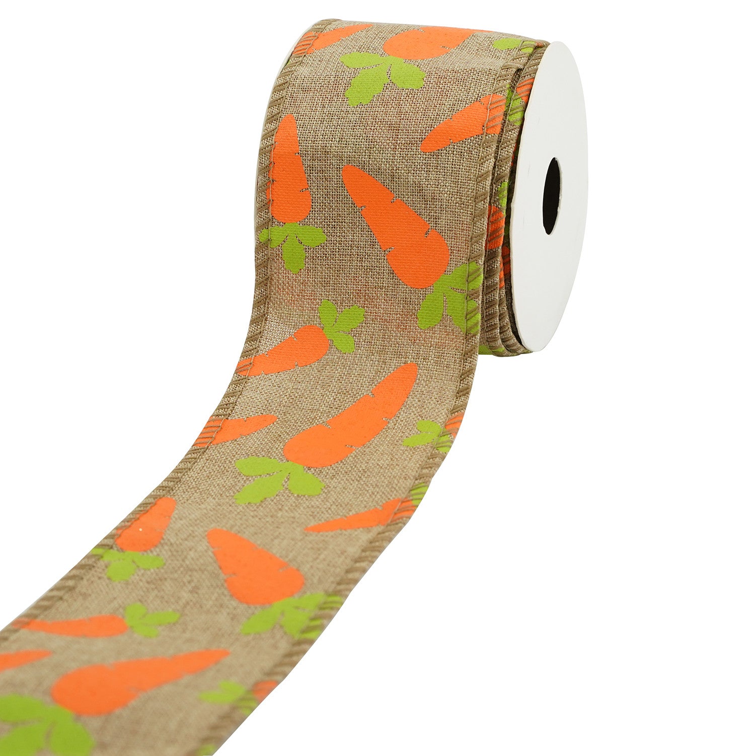 Wired Hessian Ribbon: Orange Carrots - 63mm
