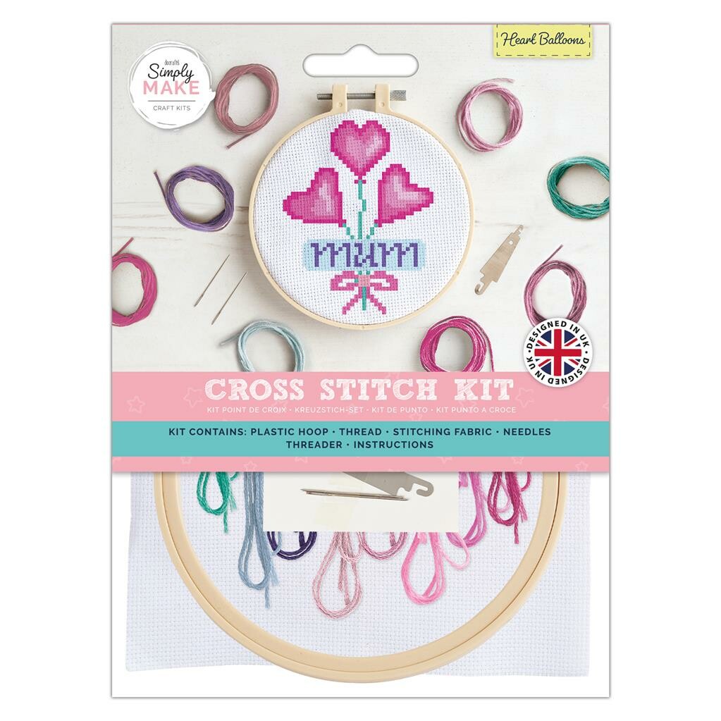 Simply Make Cross Stitch Kit - Mum Heart Balloons