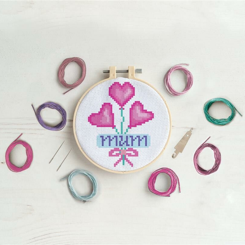 Simply Make Cross Stitch Kit - Mum Heart Balloons