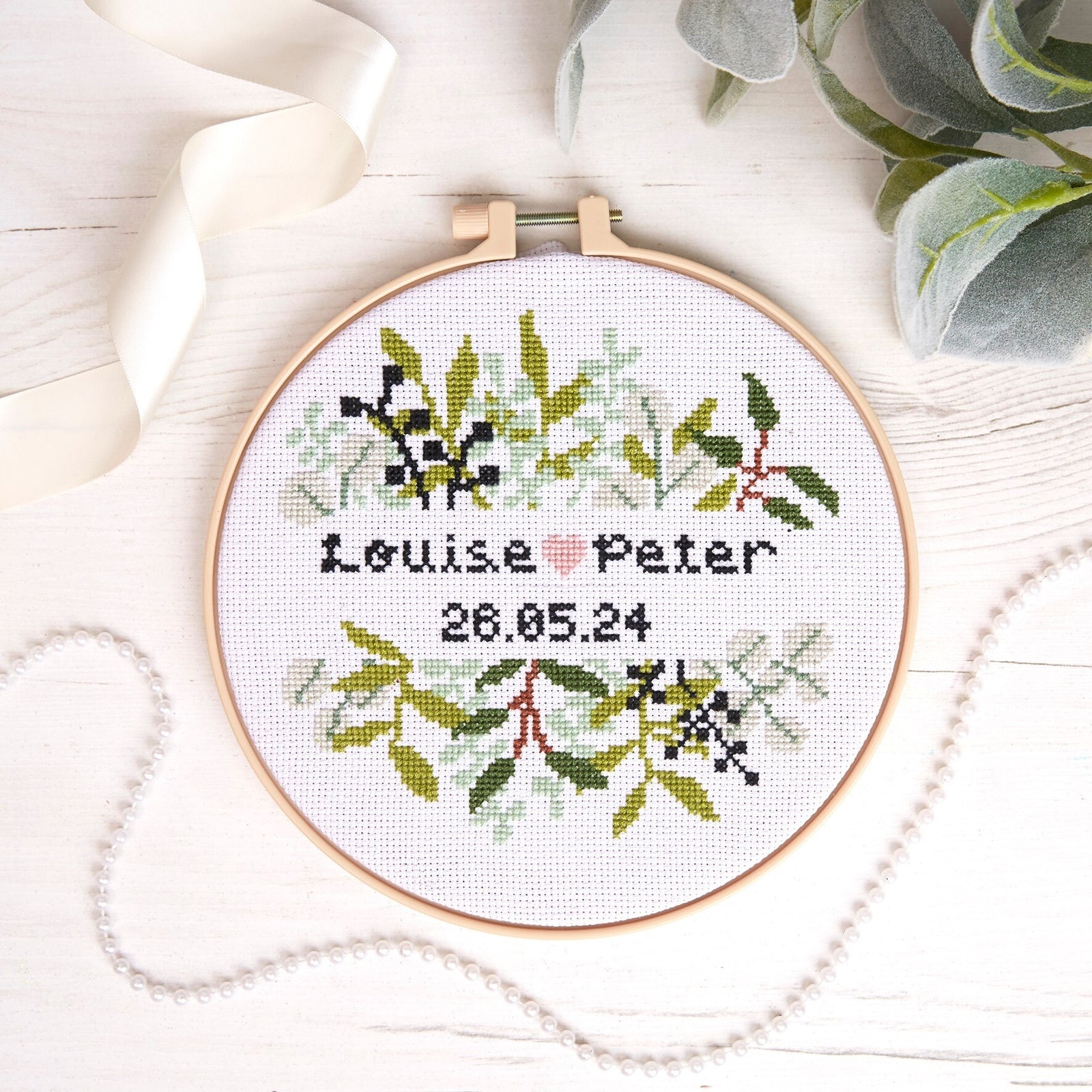 Simply Make Cross Stitch Kit - Personalised Wedding Foliage | Buy Online from The Home Crafters