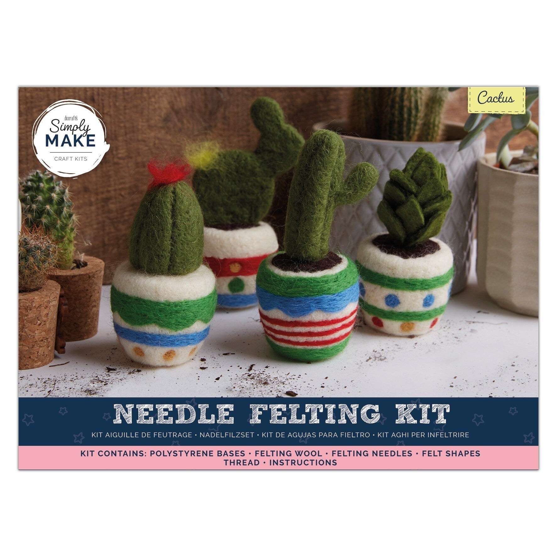 Simply Make: Needle Felting Craft Kit - Cactus 4pk