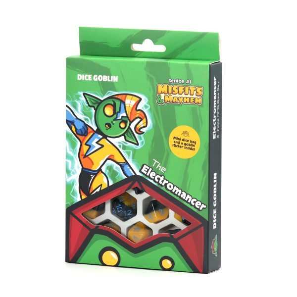 Dice Goblin 8 - piece RPG dice set - The Electromancer | Buy Online from The Home Crafters