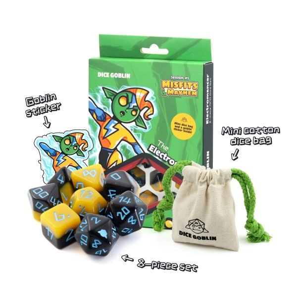 Dice Goblin 8 - piece RPG dice set - The Electromancer | Buy Online from The Home Crafters