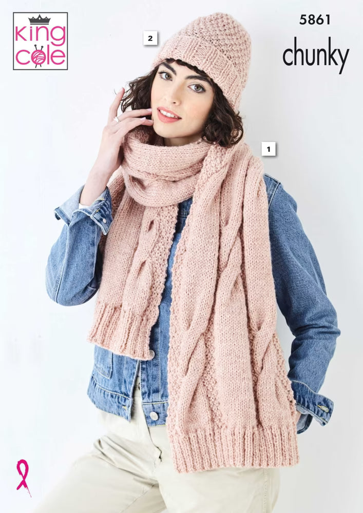 King Cole Ladies Accessories, Scarf, Hats, Hand Warmers Knitting Pattern 5861 - Chunky
