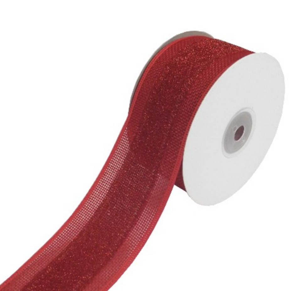 Wired Hessian Ribbon - Glitter Red: 50mm