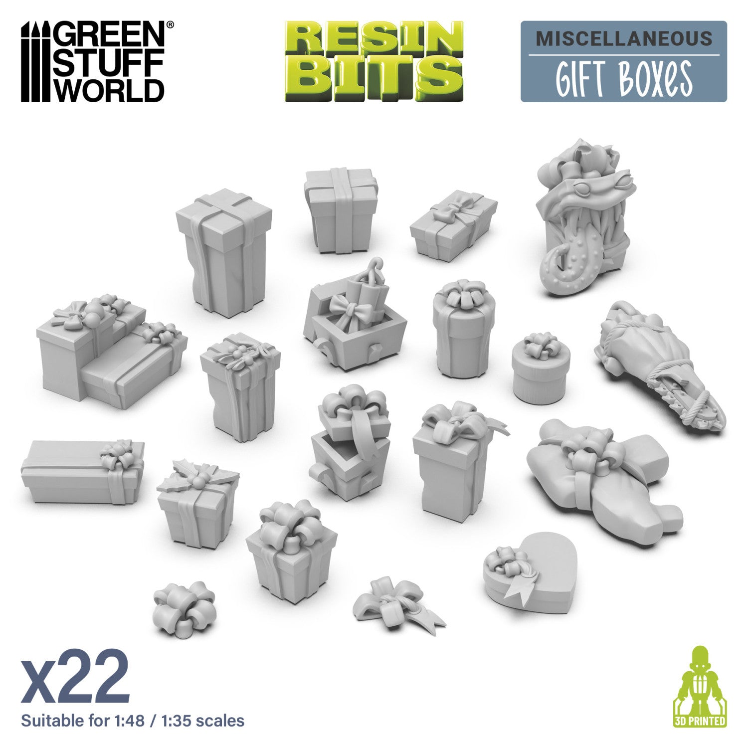 Resin Bits: Miscellaneous - 1:48-1:35 Gift Box Presents - 22pc