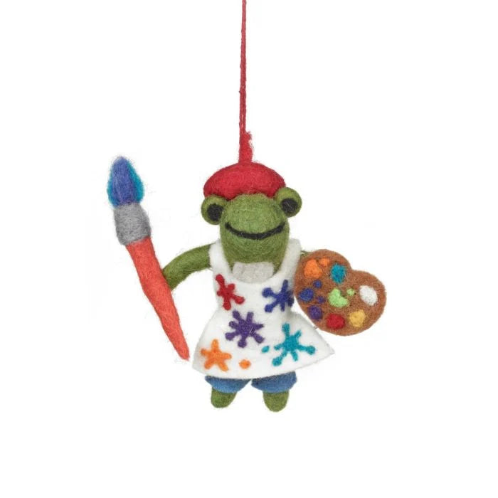 Handmade Felt André the Artist Frog Hanging Decoration