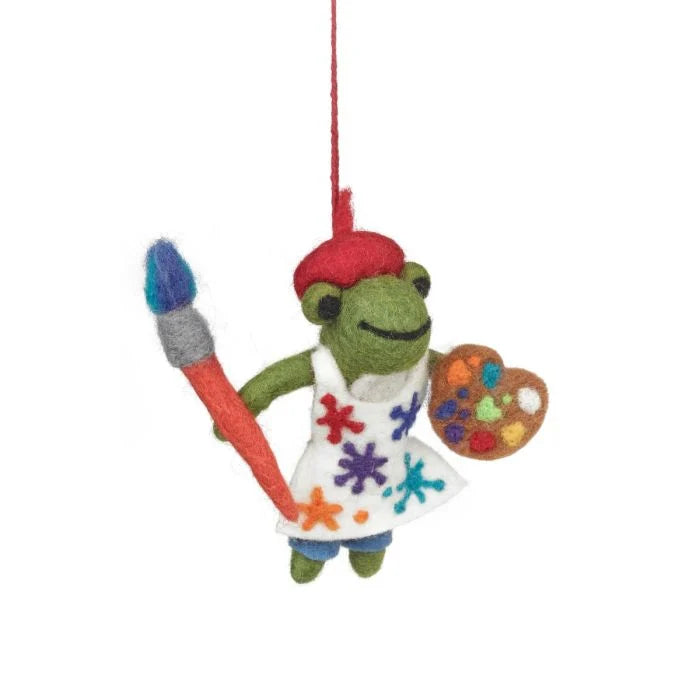 Handmade Felt André the Artist Frog Hanging Decoration