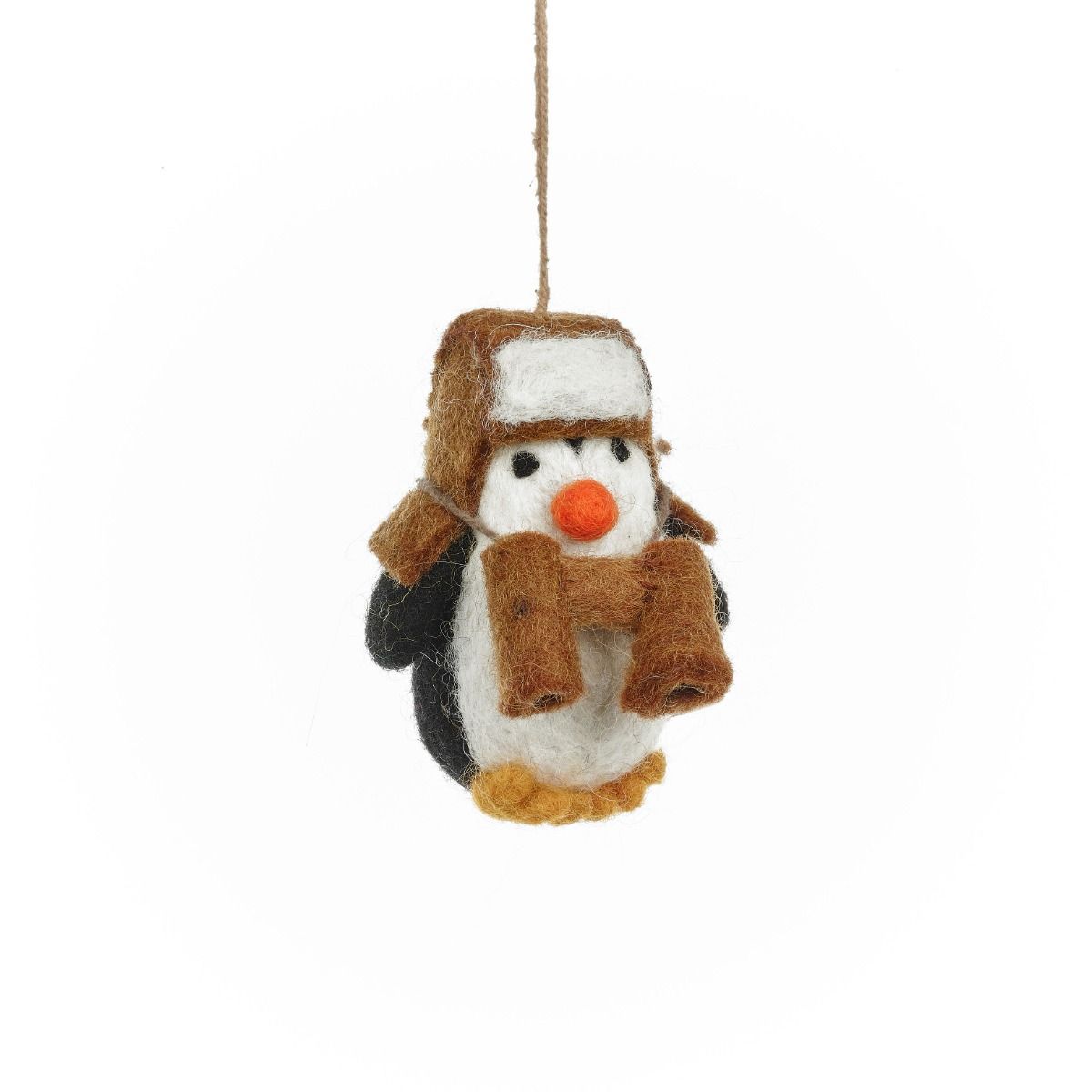 Handmade Needle Felt Hanging Christmas Decoration - Arctic Explorer Penguin
