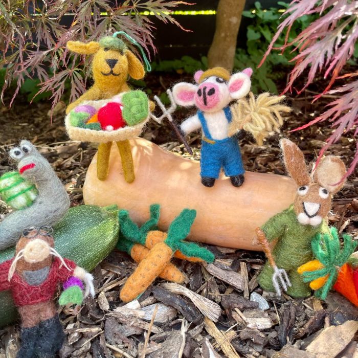 Handmade Needle Felt Dom the Gardening Dog Hanging Decoration