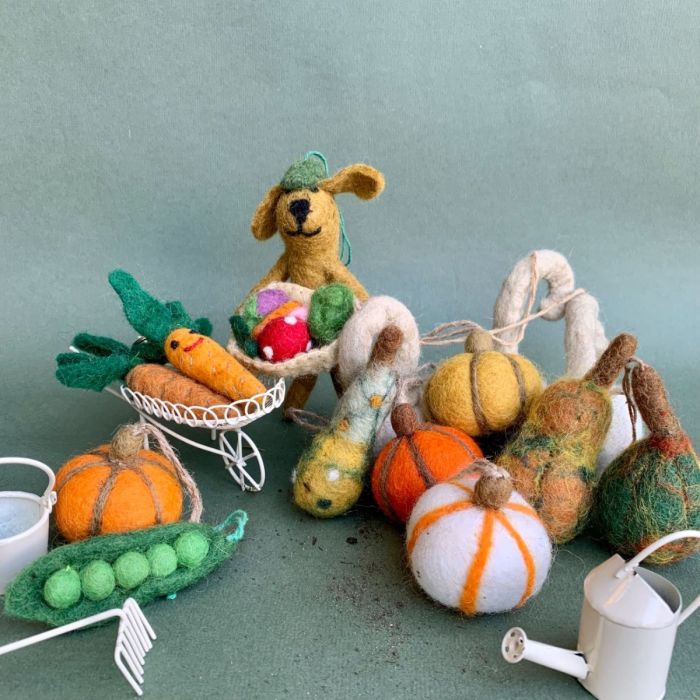 Handmade Needle Felt Dom the Gardening Dog Hanging Decoration