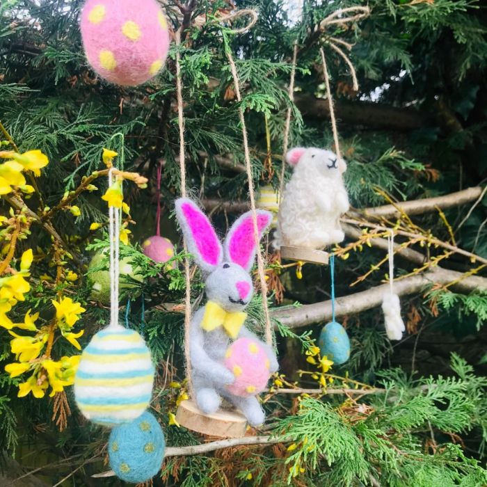 Handmade Needle Felt Easter Eggs (Set of 5) Hanging Easter Decoration