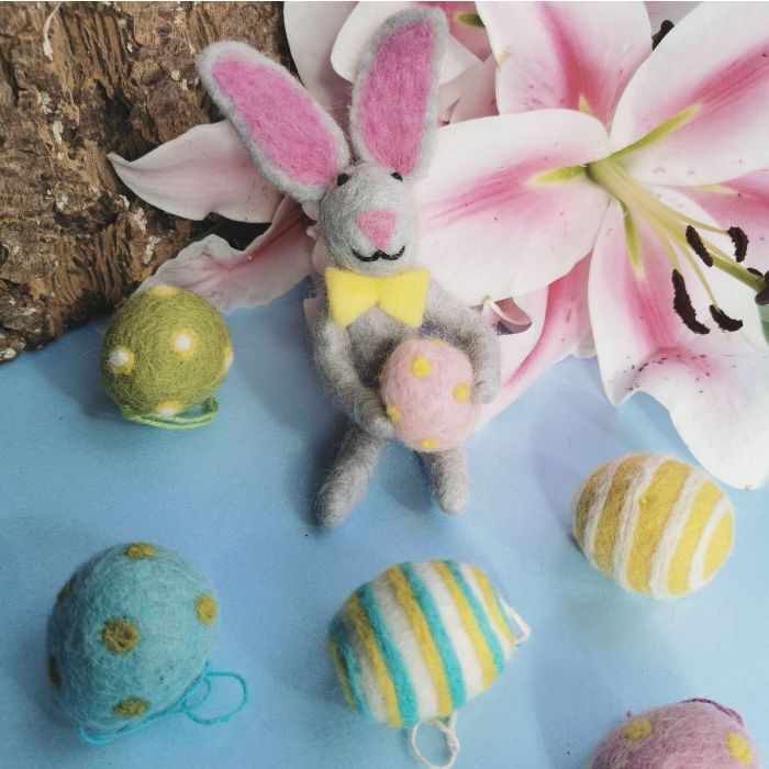 Handmade Needle Felt Easter Eggs (Set of 5) Hanging Easter Decoration