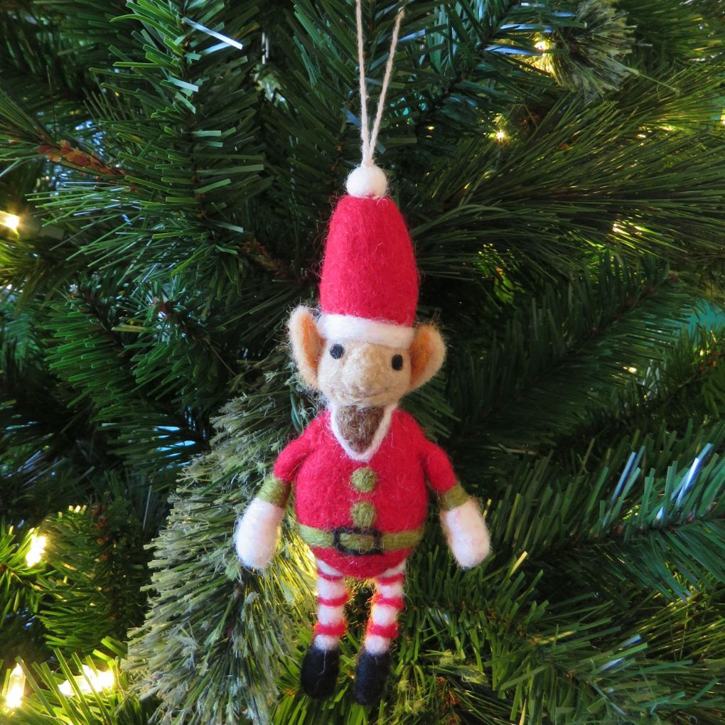 Handmade Needle Felt Hanging Christmas Decoration - Cheeky Elf
