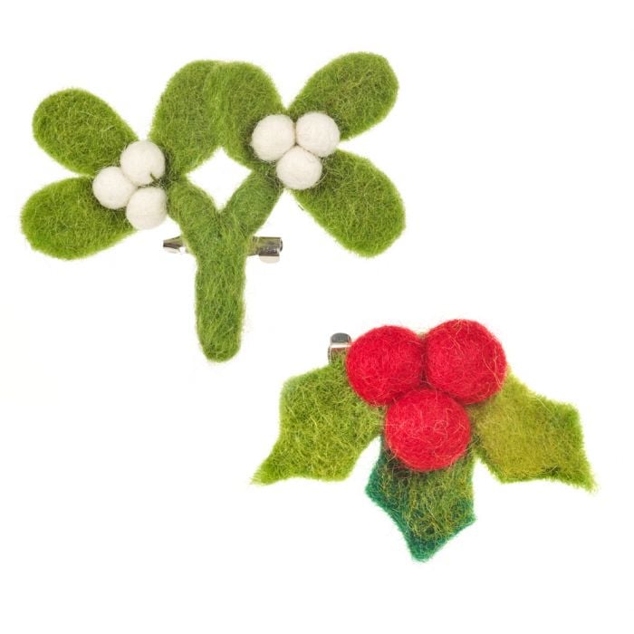 Handmade Needle Felt Festive Mistletoe Brooch