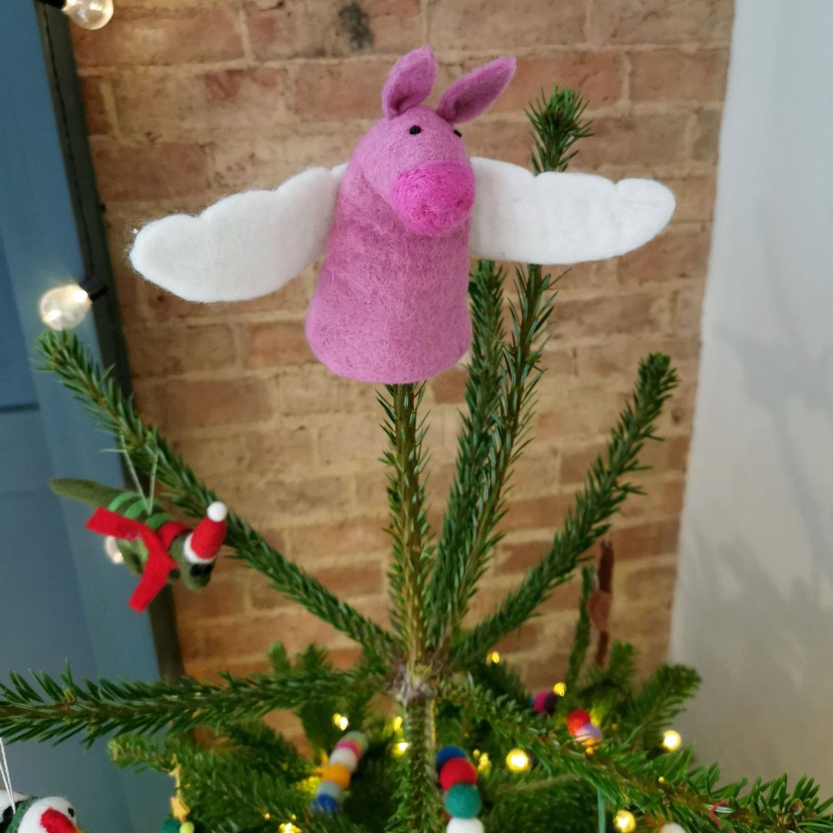 Handmade Needle Felt Christmas Tree Topper - Flying Pig