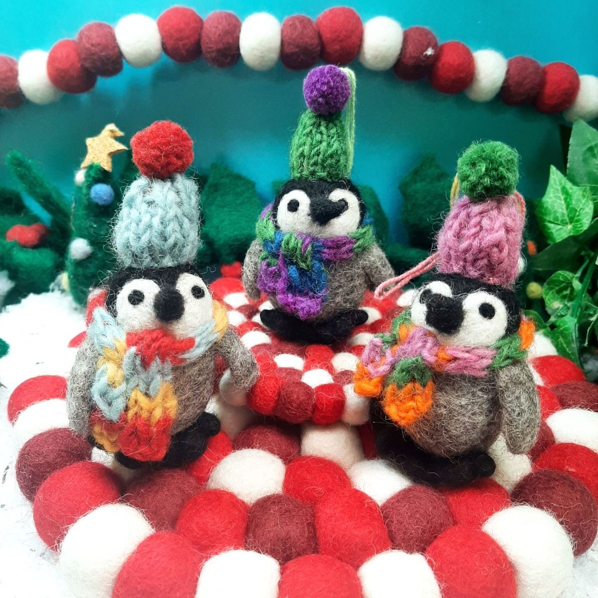 Handmade Needle Felt Hanging Christmas Decoration - Frosty Penguin (each)