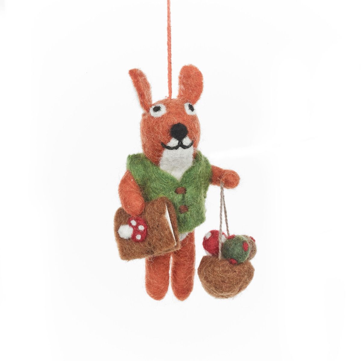 Handmade Needle Felt Hanging Decoration - Fungi Forager Squirrel