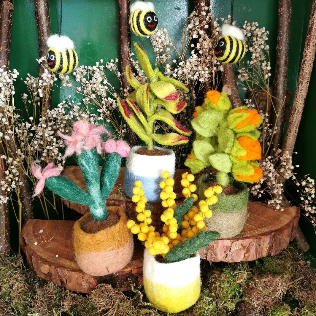 Handmade Needle Felt Decoration - Happy Cactus (Yellow)