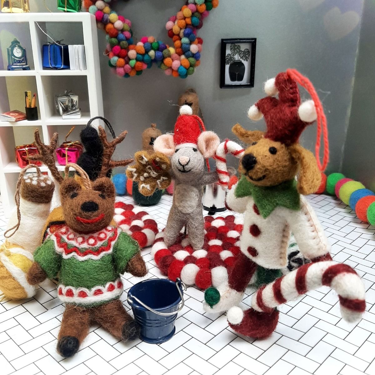 Handmade Needle Felt Hanging Christmas Decoration - Retro Reindeer