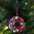 Handmade Needle Felt Hanging Christmas Decoration - Mini Rainbow Pompom Wreath