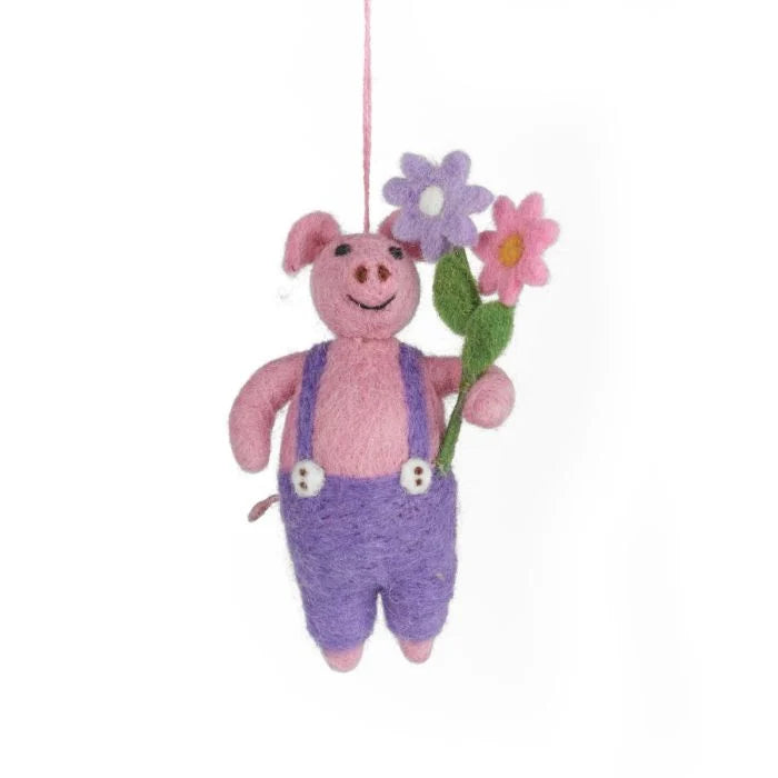 Handmade Felt Percy the Piglet Easter Pig Hanging Decoration