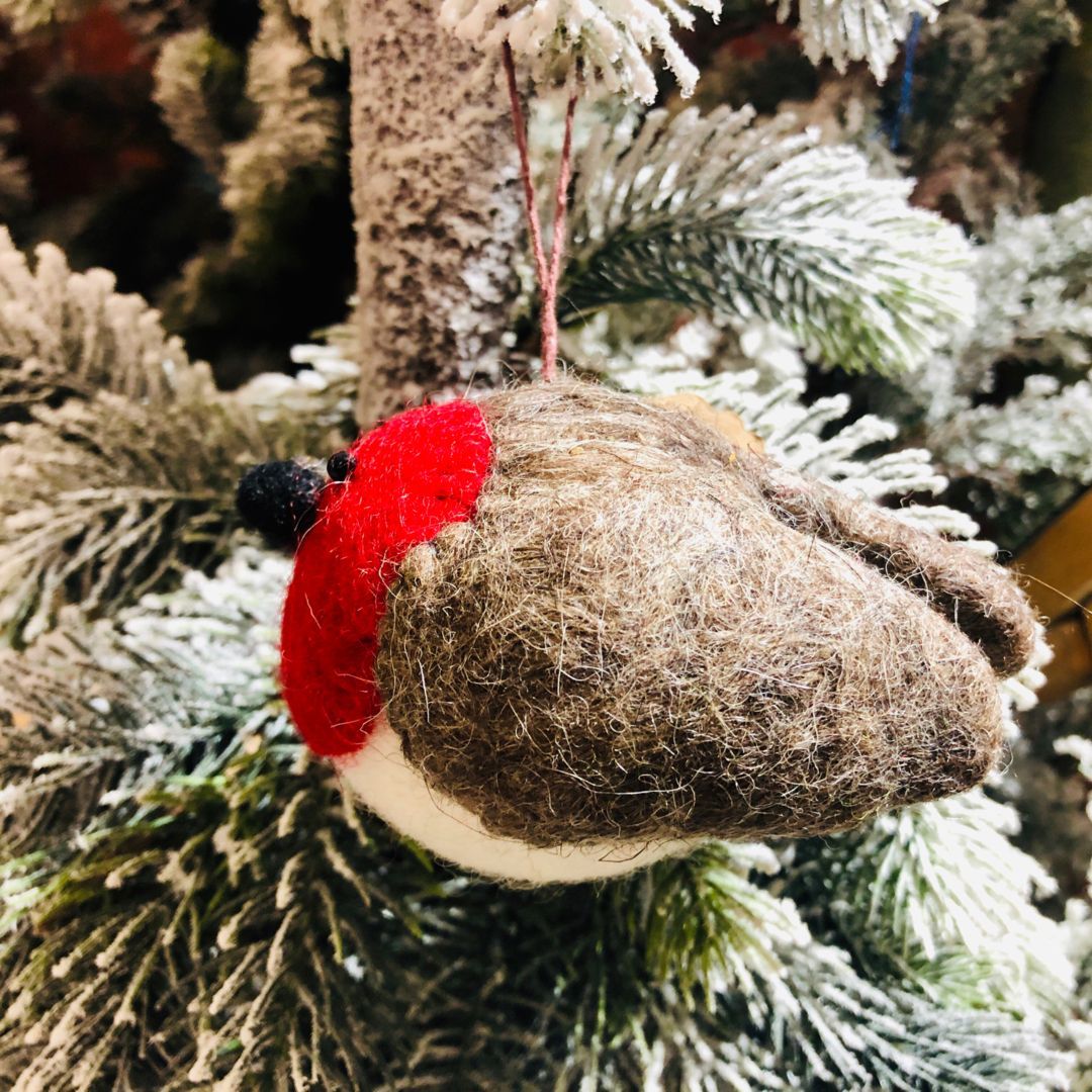 Handmade Needle Felt Hanging Christmas Decoration - Rosie Robin