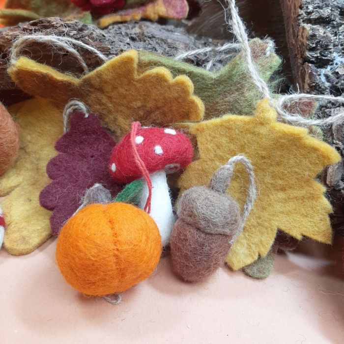 Handmade Needle Felt Hanging Decoration - Woodland Walks (set of 5)