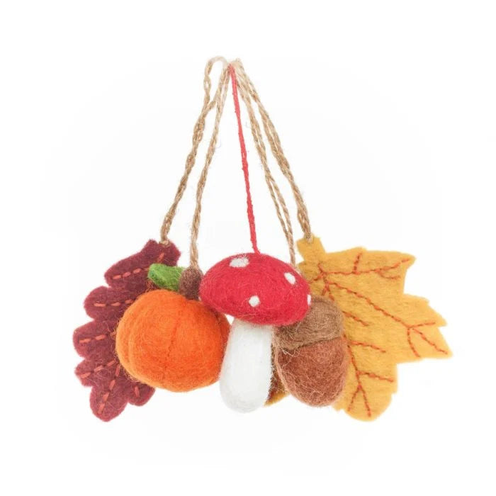 Handmade Needle Felt Hanging Decoration - Woodland Walks (set of 5)