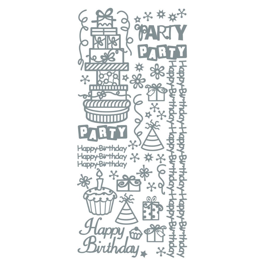 Happy Birthday Party Hats, Cakes & Presents Peeloff Stickers | Buy Online from The Home Crafters