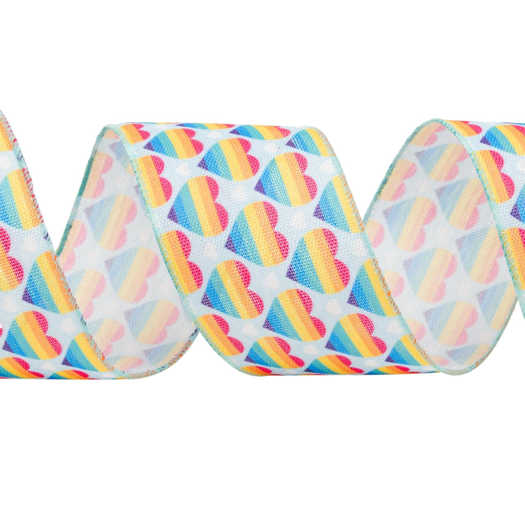 Wired Ribbon: Pride Rainbow Heart - 63mm | Buy Online from The Home Crafters