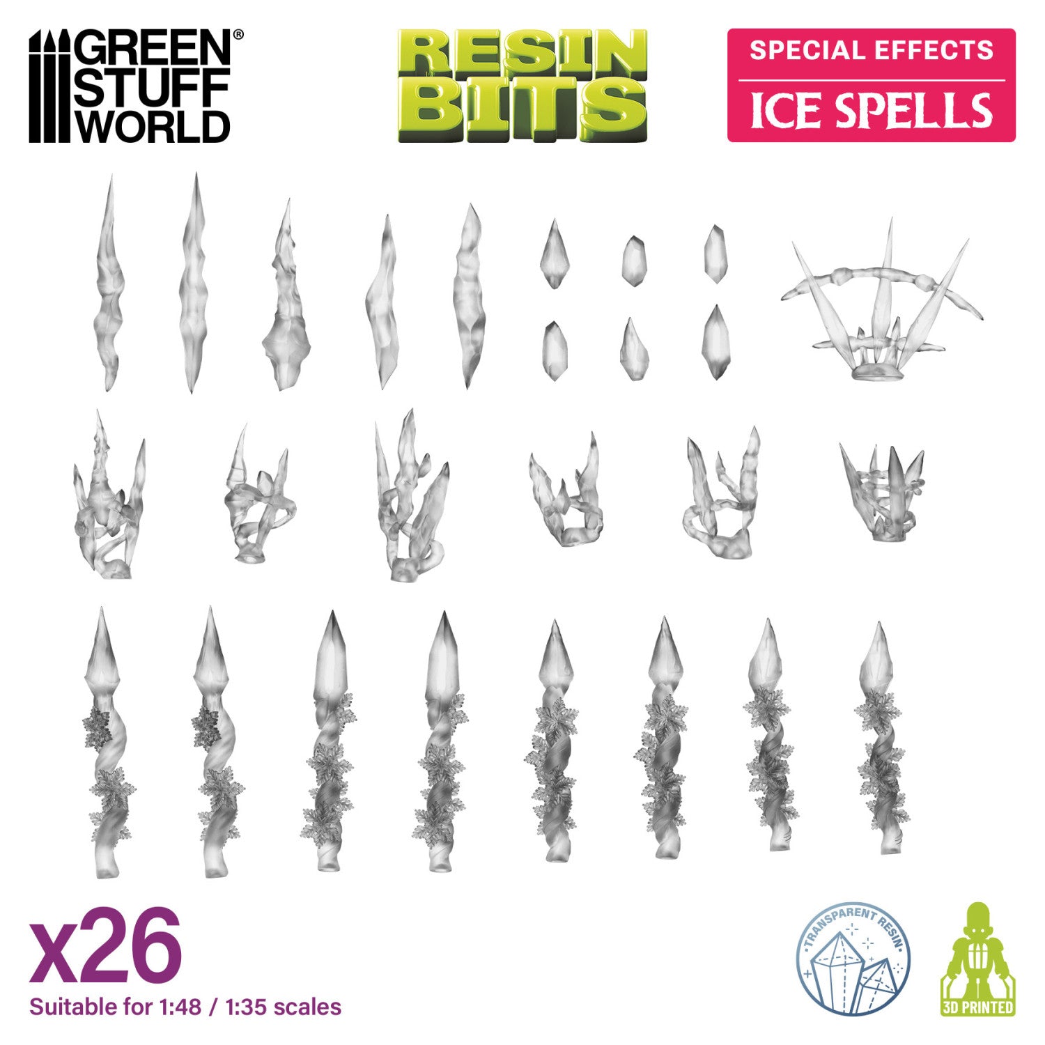 Resin Bits: Special Effects - 1:48-1:35 Ice Spells - 26pc | Buy Online from The Home Crafters