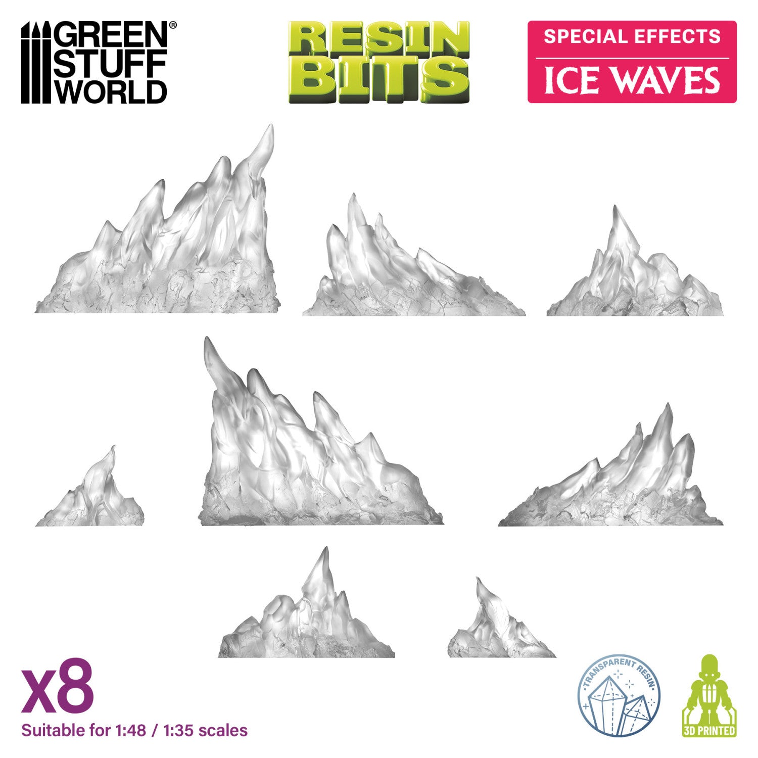 Resin Bits: Special Effects - 1:48-1:35 Ice Waves - 8pc | Buy Online from The Home Crafters