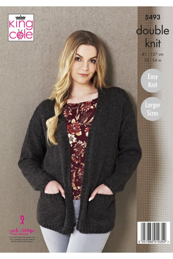 King Cole Ladies Edge to Edge Cardigan Jackets Knitting Pattern 5493 - Double Knit